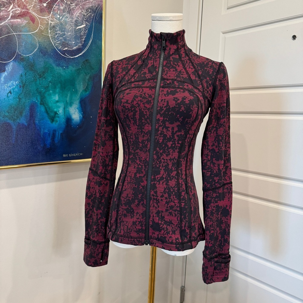 Lululemon Define Jacket Size 4 Dark Red Black Pixelated Camo Full Zip Activewear